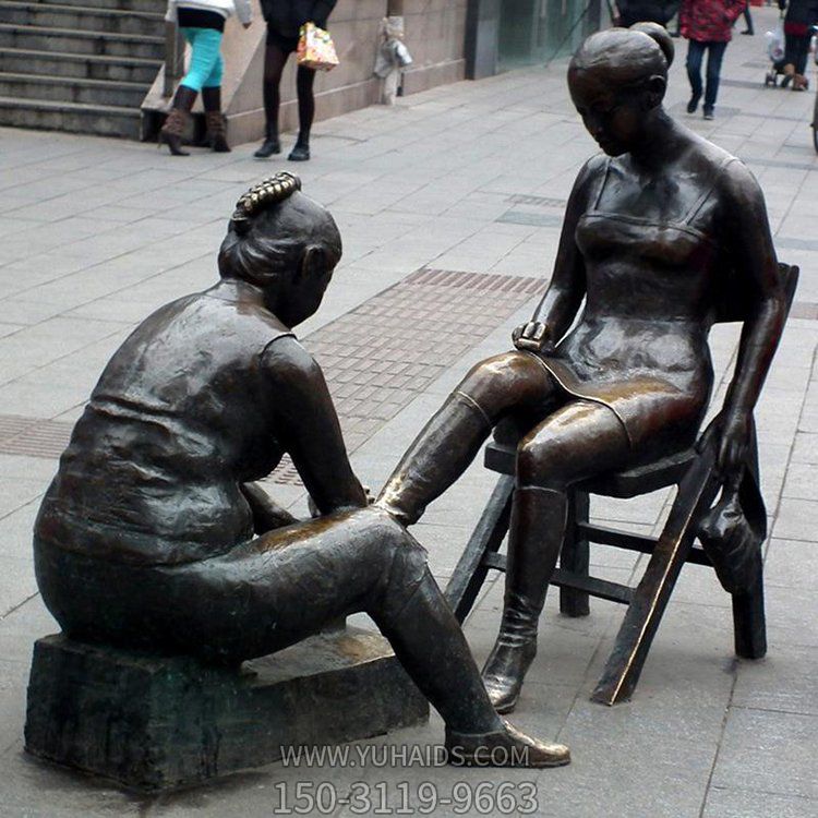 商业街摆放铸铜擦鞋民俗小品景观雕塑