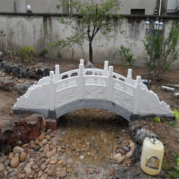 天然汉白玉雕刻小石拱桥中式庭院摆件雕塑
