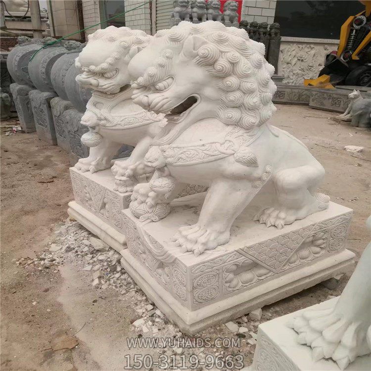汉白玉优质石材雕刻别墅大门口镇宅招财狮子雕塑