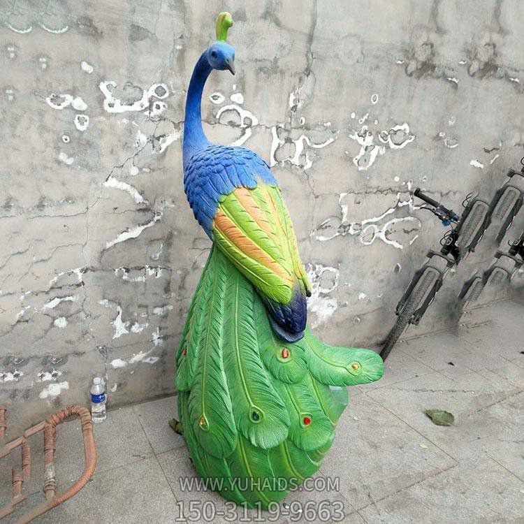 玻璃钢彩绘仿真孔雀雕塑