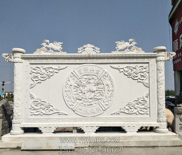 石雕影壁墙新中式庭院入口玄关照壁雕塑