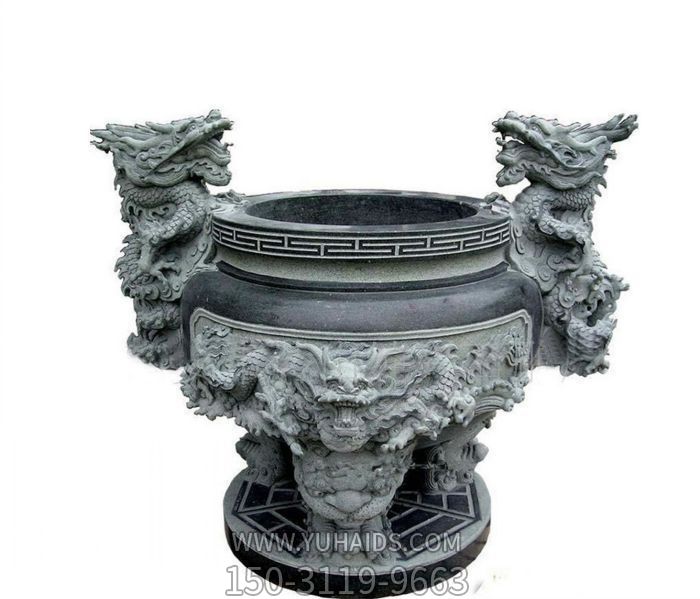 寺庙景观龙头水缸石雕户外园林摆件缸雕塑