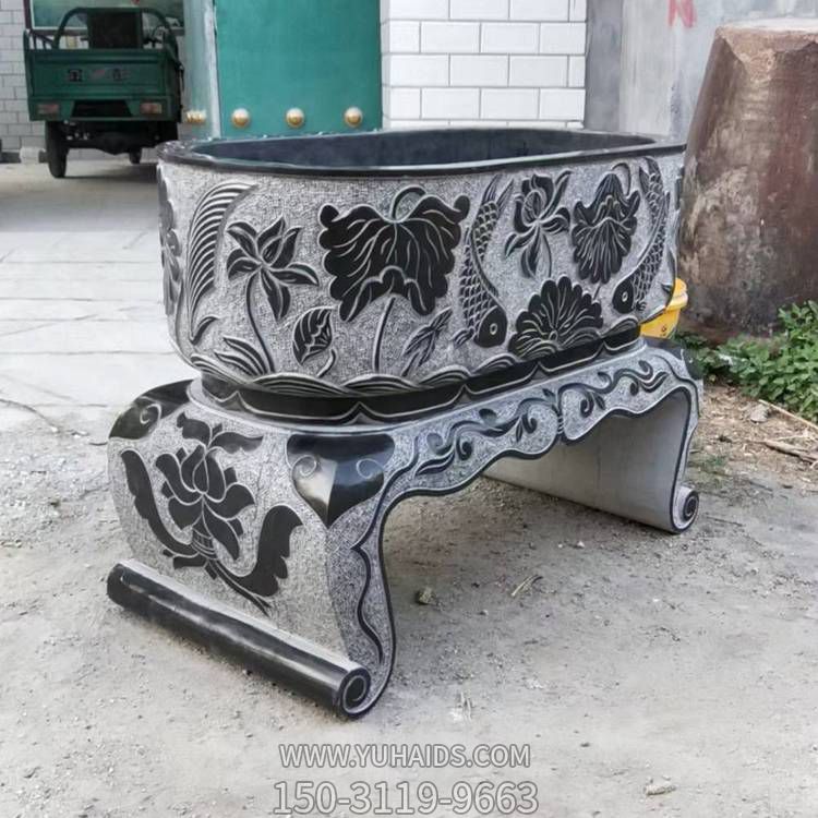 石雕鱼缸青石仿古石缸室内庭院长方形定制石槽雕塑