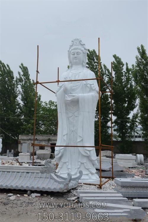 寺庙户外摆放大型汉白玉雕刻观音站立雕像雕塑