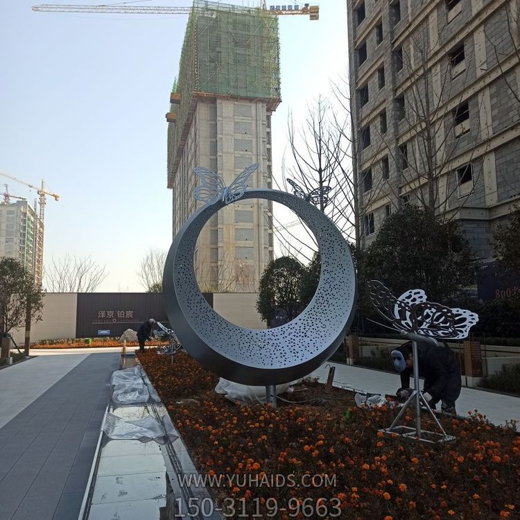 不锈钢镂空圆环蝴蝶小区草地花坛景观摆件雕塑