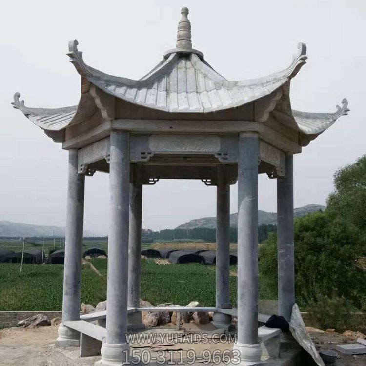农村口摆放仿古建休闲青石凉亭雕塑