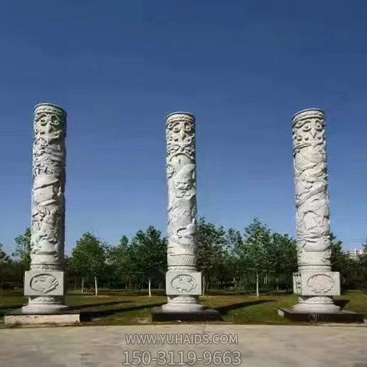 青石浮雕文化石柱广场景点摆放仿古建华表圆柱