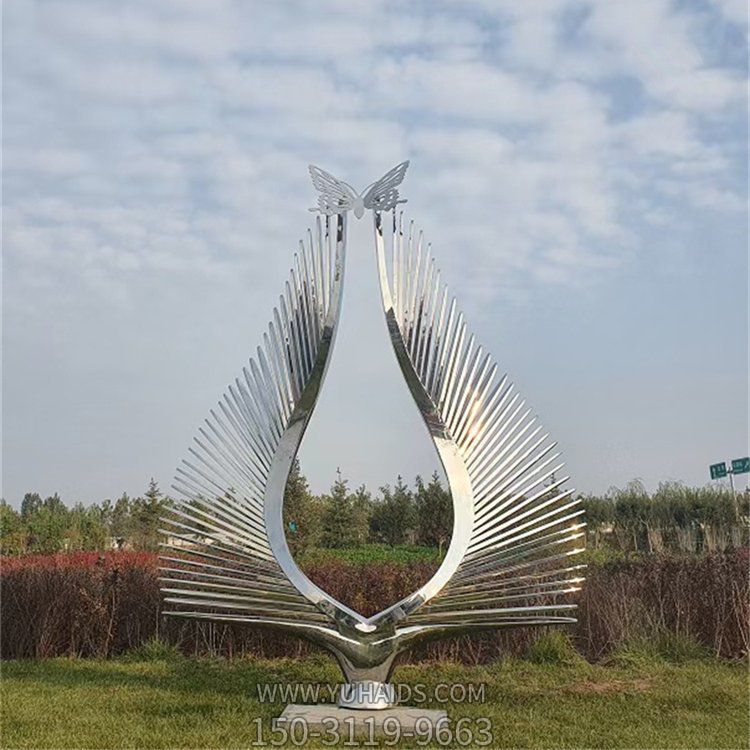 户外广场大型创意抽象不锈钢翅膀雕塑