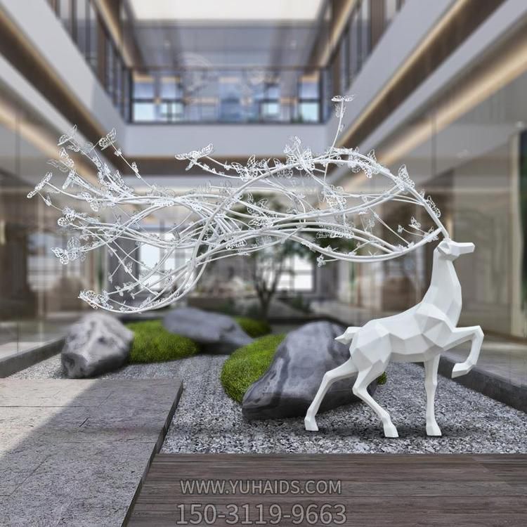 大型园林几何抽象梅花鹿雕塑