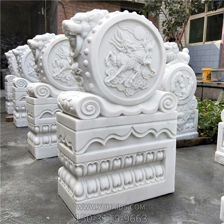 汉白玉浮雕麒麟镇宅招财摆件别墅门口园林景观雕塑