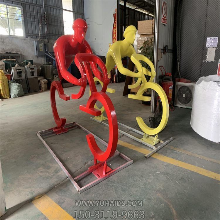骑自行车的抽象人物摆件 户外校园广场雕塑