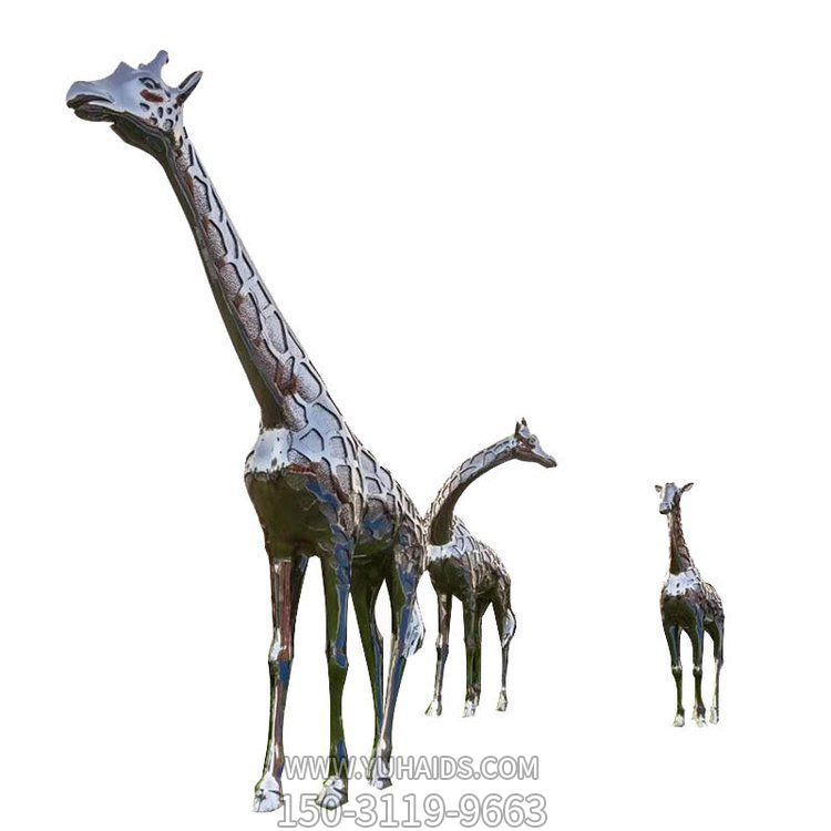 广场街道大型不锈钢长颈鹿雕塑