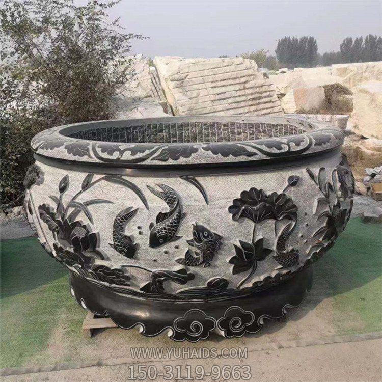 大型庭院仿古做旧鱼缸雕塑