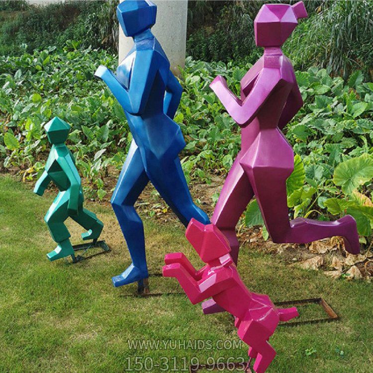 玻璃钢彩绘抽象 跑步运动人物 公园广场摆件雕塑