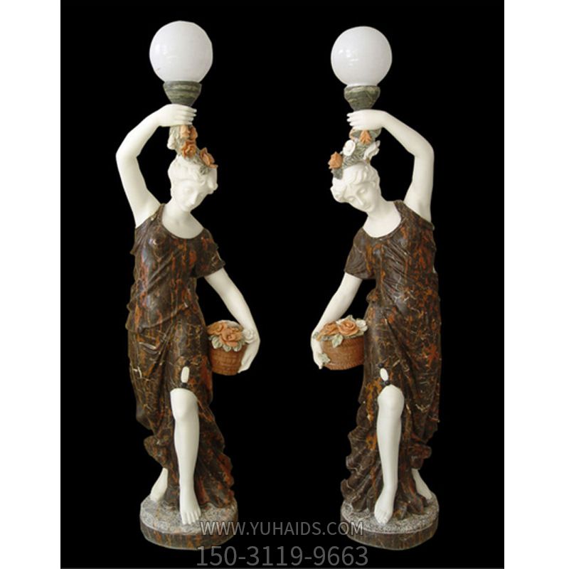 大理石雕刻灯架灯柱汉白玉人物灯架欧式花园摆放石灯雕塑