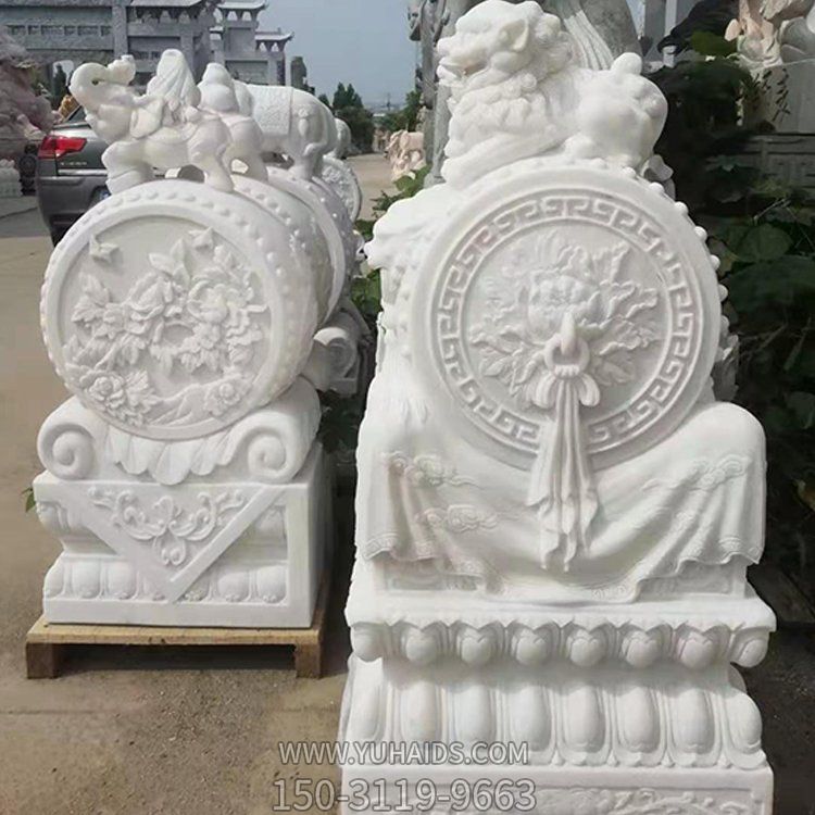 景区门前景观青石汉白玉雕刻抱鼓石雕塑