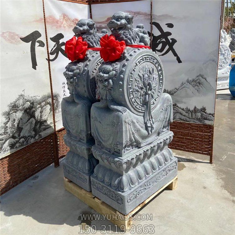 庭院景区摆放青石汉白玉石狮子门墩 抱鼓石雕塑