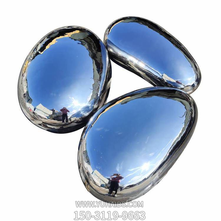 酒店会所门前不锈钢镜面鹅卵石败家雕塑