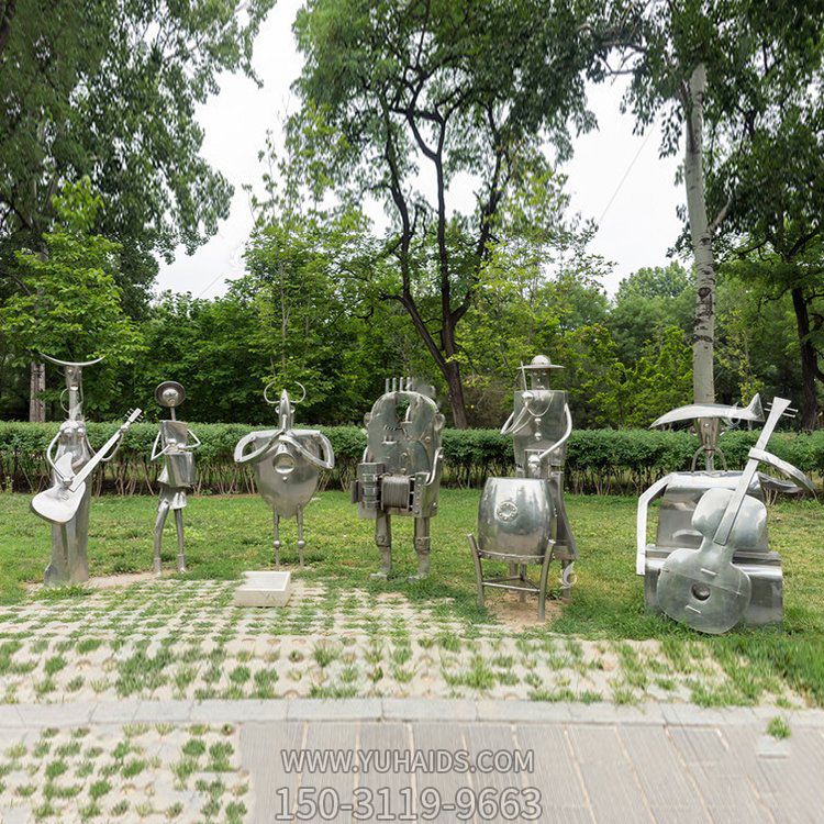 吹拉弹唱不锈钢卡通人物雕塑