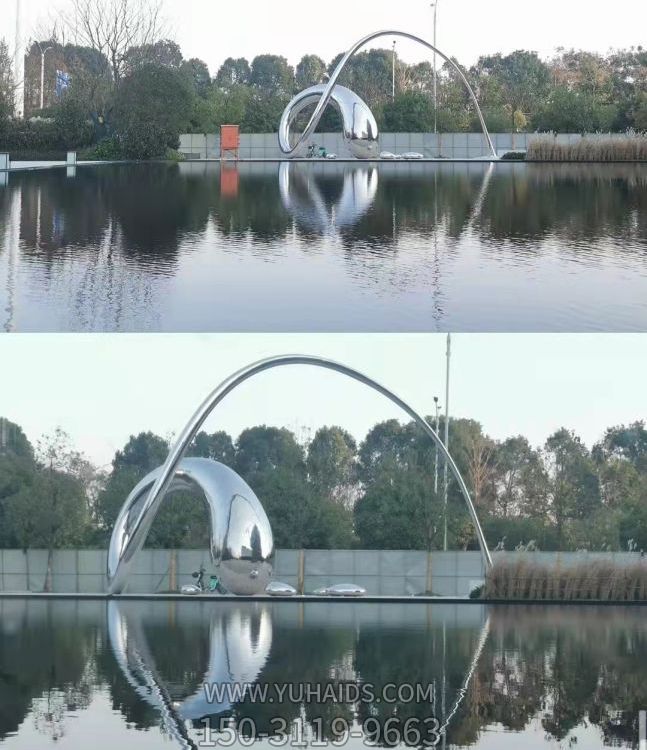 不锈钢几何户外园林大型抽象圆环摆件雕塑