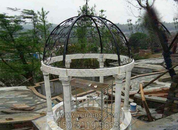 庭院阳台摆放汉白玉圆形座椅凉亭雕塑