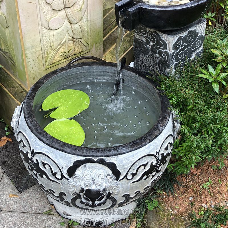 庭院大型流水养鱼青石石雕缸雕塑