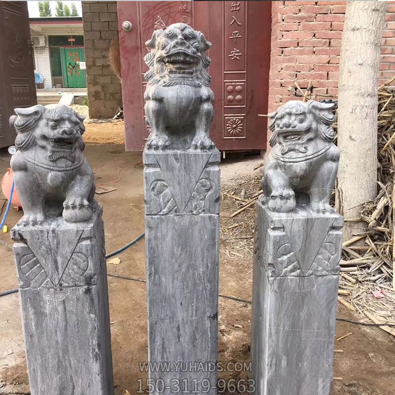 仿古做旧石狮子拴马柱园林摆件雕塑