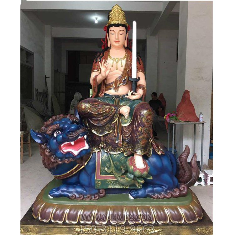 寺院供奉铸铜文殊普贤菩萨佛像雕塑