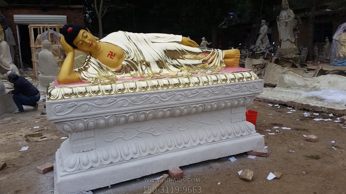 寺庙大型玻璃钢鎏金卧佛雕塑