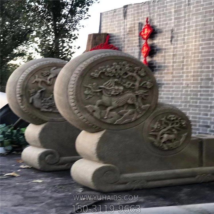 青石石雕仿古庭院门口抱鼓石雕塑
