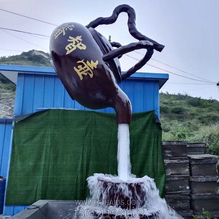 户外玻璃钢仿铜悬空流水喷泉天壶雕塑