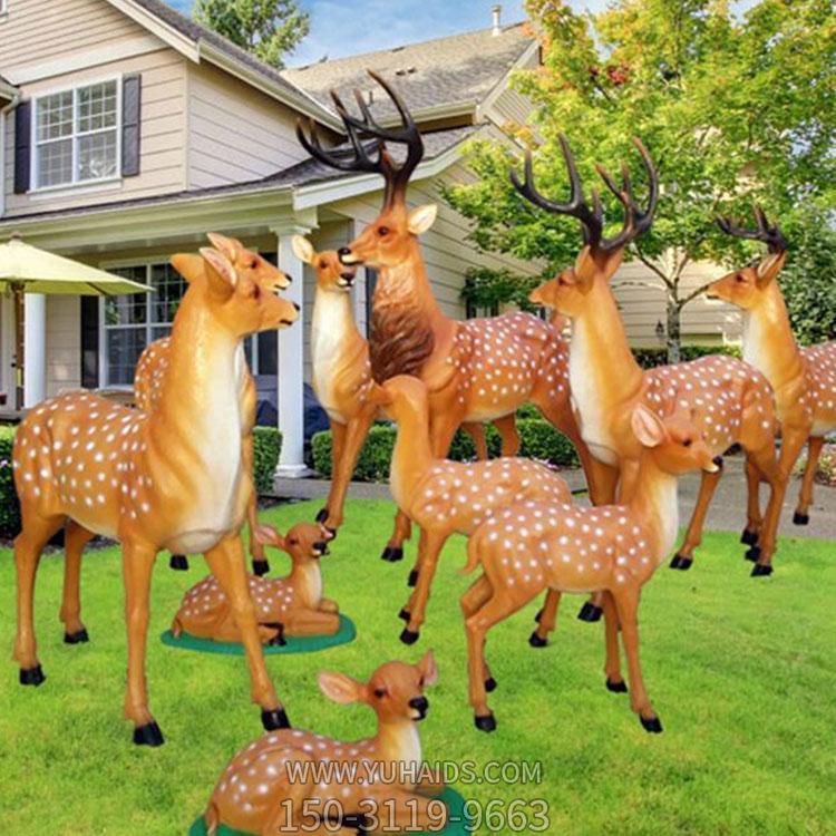 彩绘玻璃钢卡通小鹿雕塑 户外园林城市动物造型景观