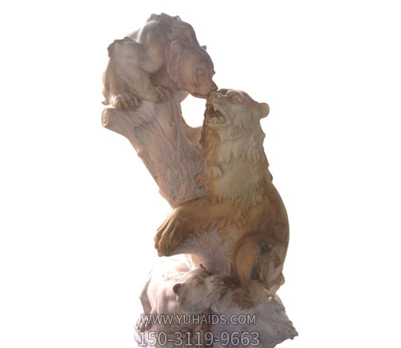 园林景观草坪摆放大理石浮雕熊爬树玩耍熊石雕雕塑