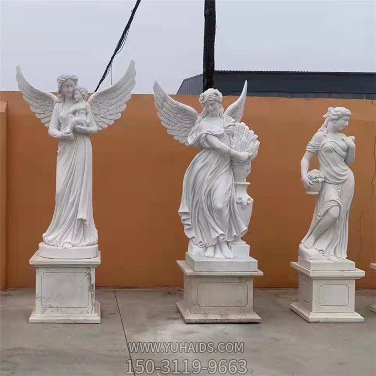 教堂景区摆放汉白玉雕刻西方天使女孩雕塑