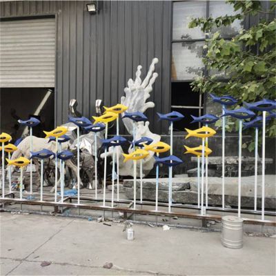 不锈钢镂空鱼雕塑 镜面鱼群海豚商场会所水景装饰摆件