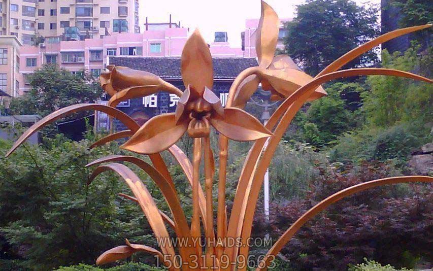 公园不锈钢喷漆镀金兰花花朵雕塑