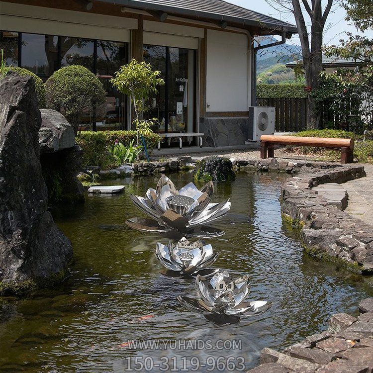 不锈钢荷花，镜面荷花水景装饰摆件雕塑