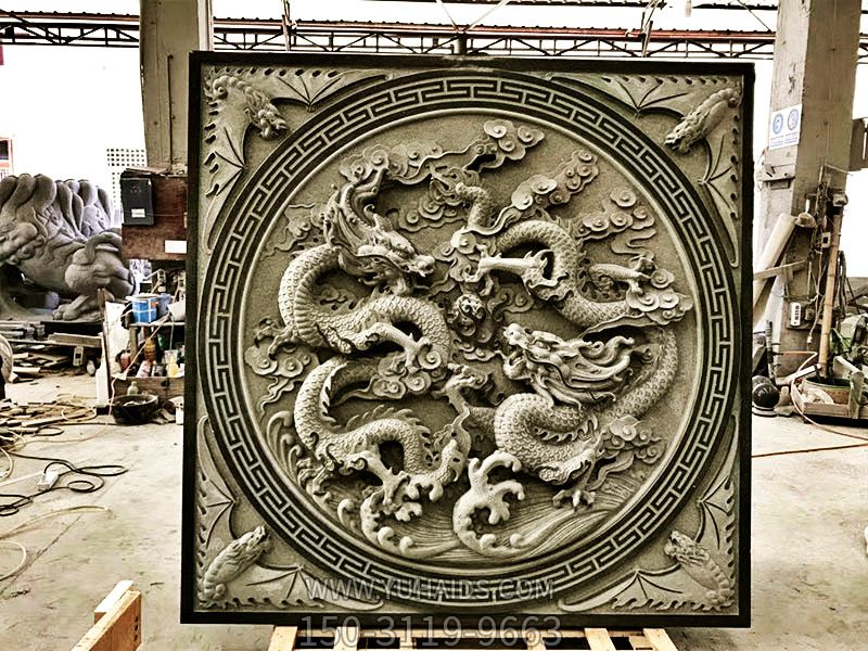 古建筑浮雕龙纹图案花窗雕塑