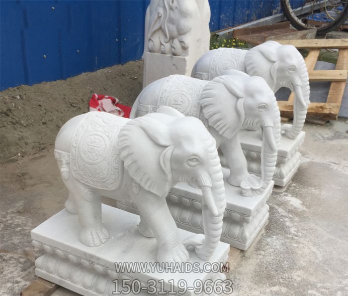 户外景区汉白玉石雕大象雕塑