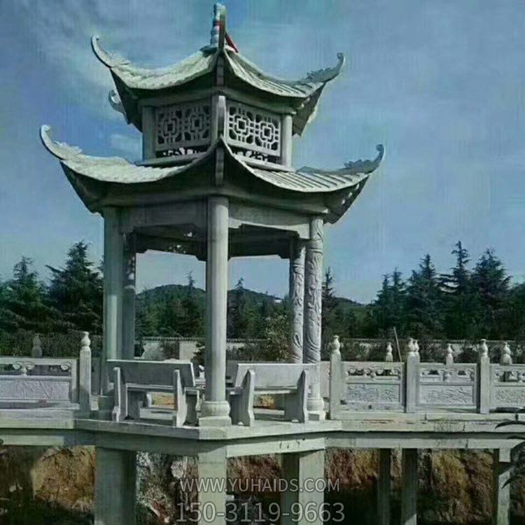 户外公园大理石石雕双层凉亭雕塑