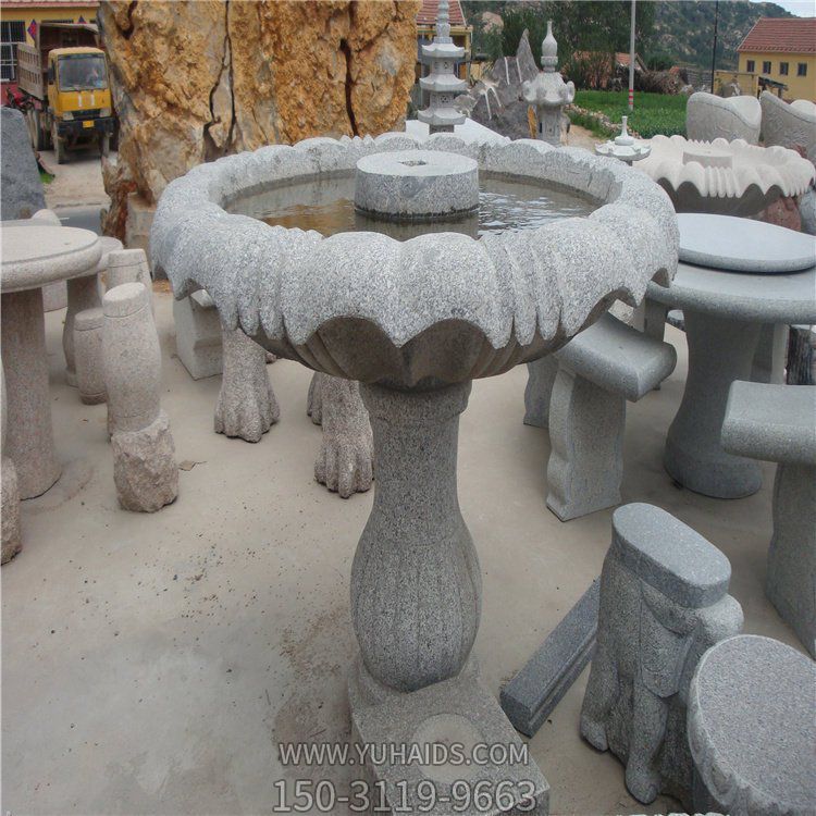 院子摆放小型花岗岩雕刻流水花盆水钵雕塑
