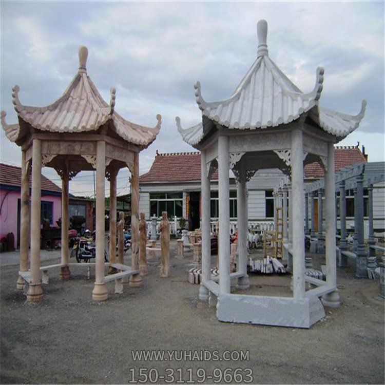 中式花岗岩雕刻六角凉亭雕塑公园园林摆件