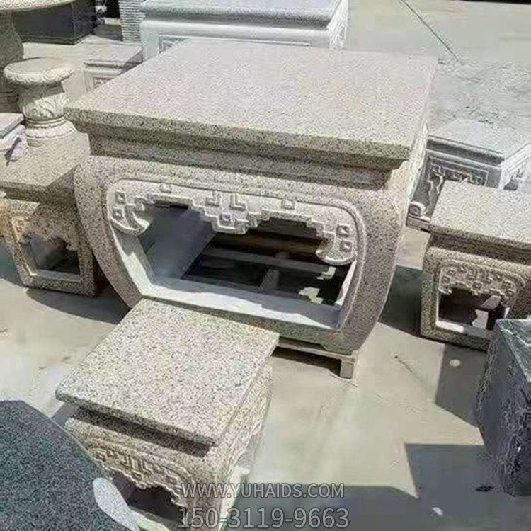 大理石石雕园林景观砂石方形桌椅雕塑