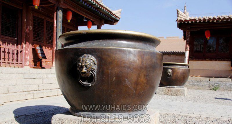 仿古圆形水缸铜雕缸雕塑