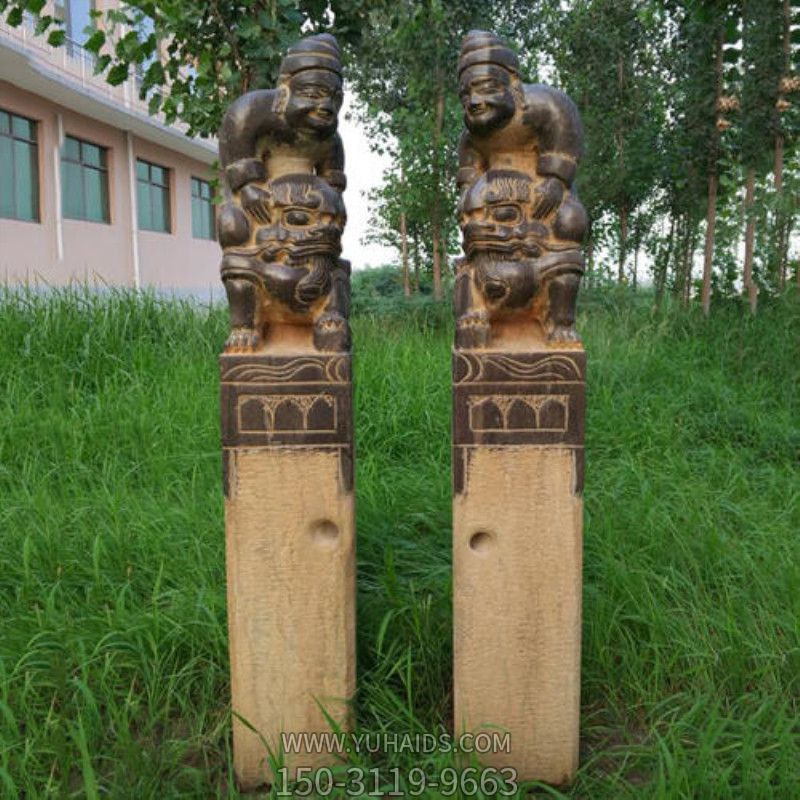 景点门口摆放人物雕刻大理石拴马柱雕塑