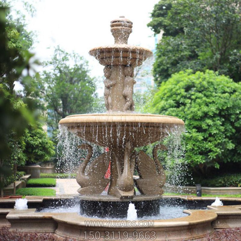 公园别墅创意喷泉天鹅雕塑