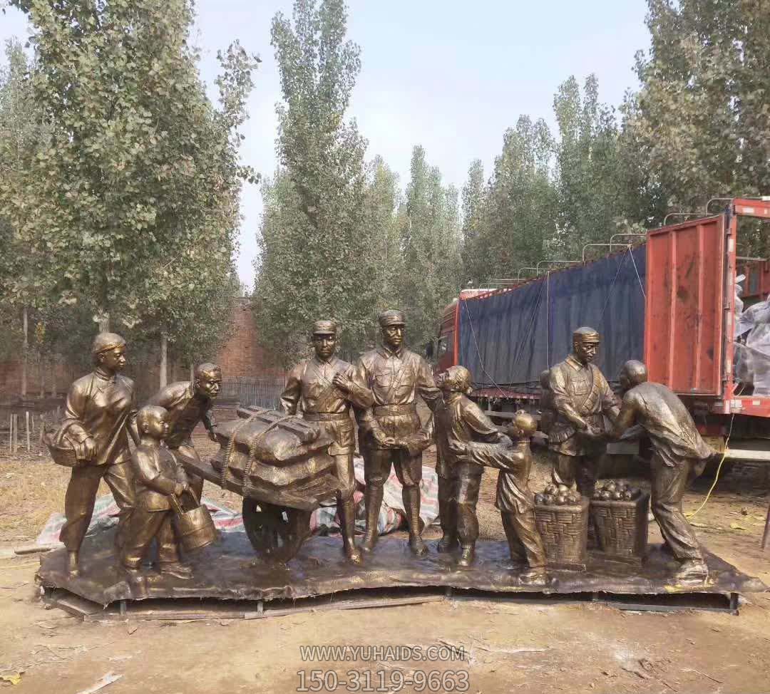 玻璃钢仿铜景区园林送别八路军雕塑