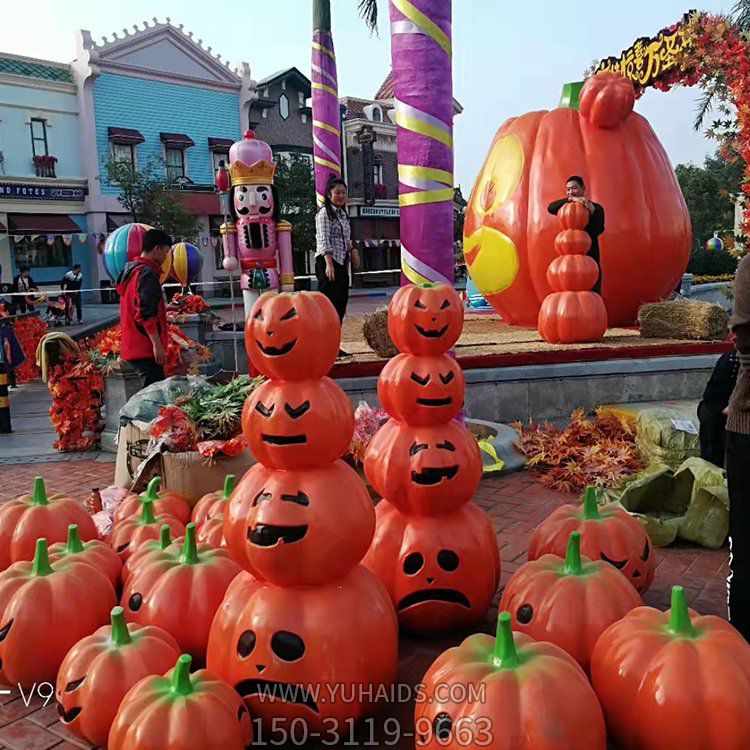 城市广场街道玻璃钢仿铜园林景观万圣节搞怪南瓜雕塑