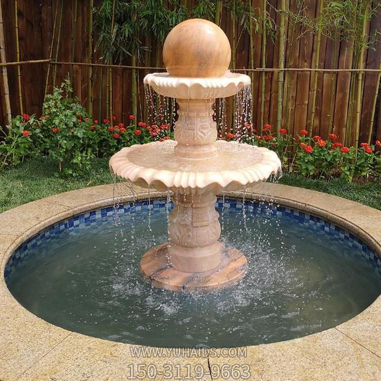 庭院水池水池造景二层中式风水球喷泉雕塑