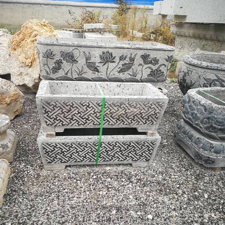 青石花仿古盆样式各异 庭院别墅装饰摆件雕塑